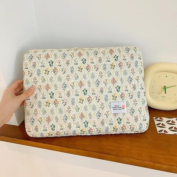 Floral Quilted iPad Case 11" Soft Zipper Tablet Sleeve Cosmetic Bag Multipurpose - Picture 3 of 10